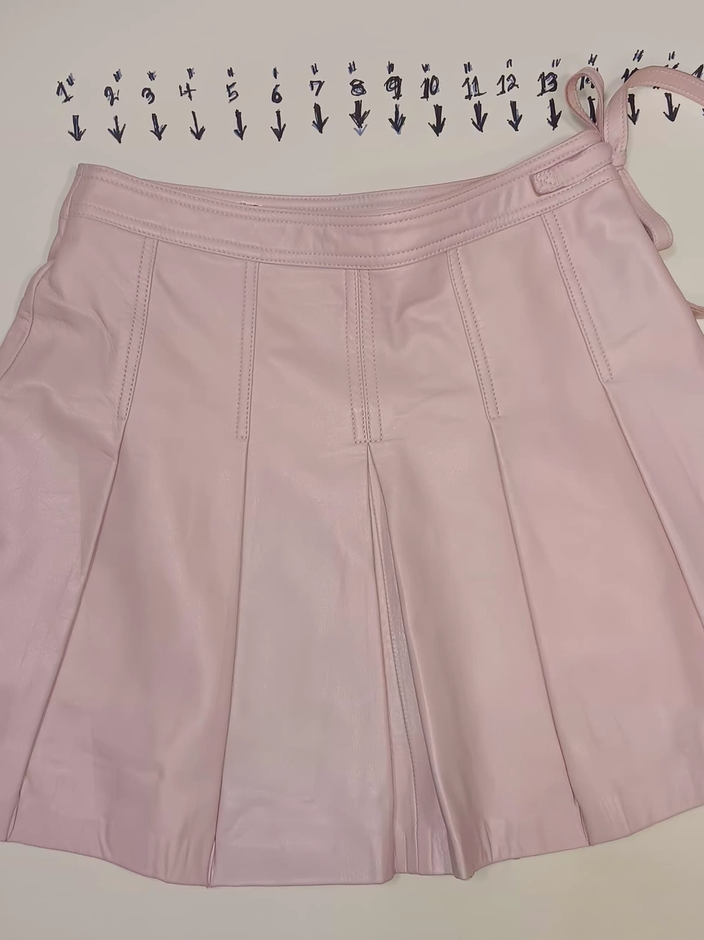Pleated Leather Skater Mini Skirt - Light Pink